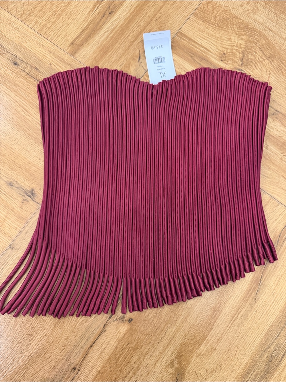 AKIRA Burgundy Pleated Strapless Top with Fringe Detail